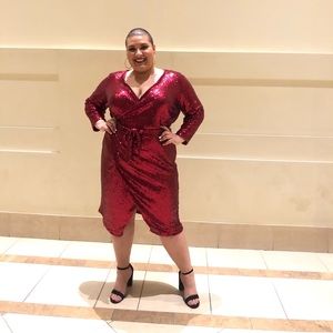 Eloquii Red Sequin Wrap Dress SZ 20